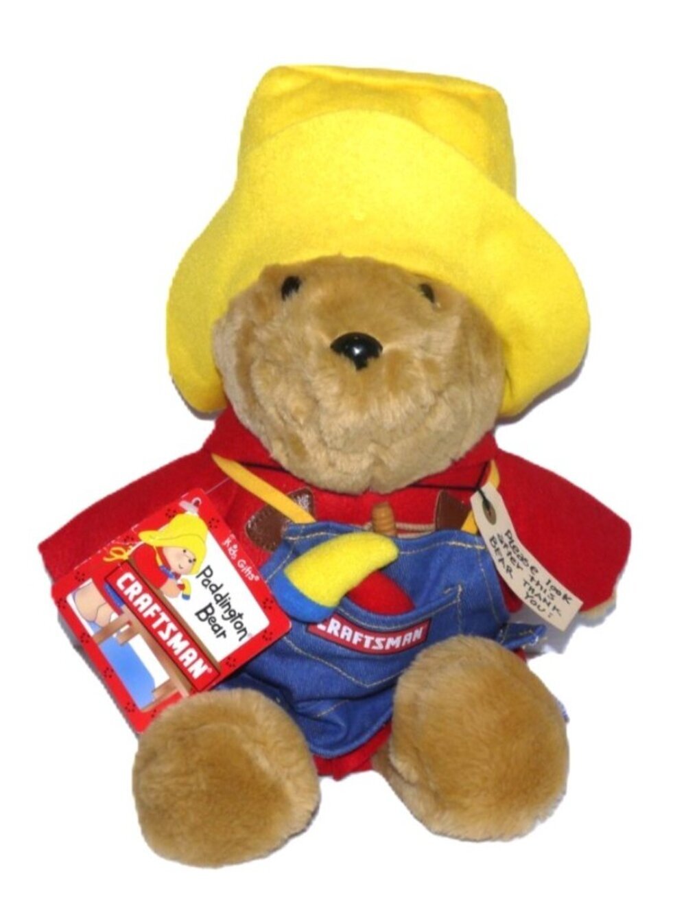 Vintage 16" Paddington stuffed plush Bear with Sears Craftsman tool outfit